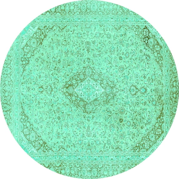 Ahgly Company Indoor Round Abstract Turquoise Blue Modern Area Rugs, 4' Round