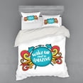 thumbnail image 2 of Ambesonne Saying Bedding Set 3 Pcs, Wake up and Be Text, Twin XL, Sky Blue Dark Coral, 2 of 3