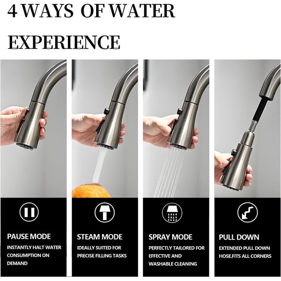 Kitchen Faucet with Pull Down Sprayer, Single Handle Brushed Nickel Stainless Steel Pull Out Kitchen Sink One Hole Faucet for Farmhouse Laundry Utility Rv Bar Sinks