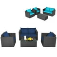 thumbnail image 2 of Costway 4PCS Patio Rattan Furniture Set Cushioned Sofa Loveseat with Navy & Turquoise Cover, 2 of 10