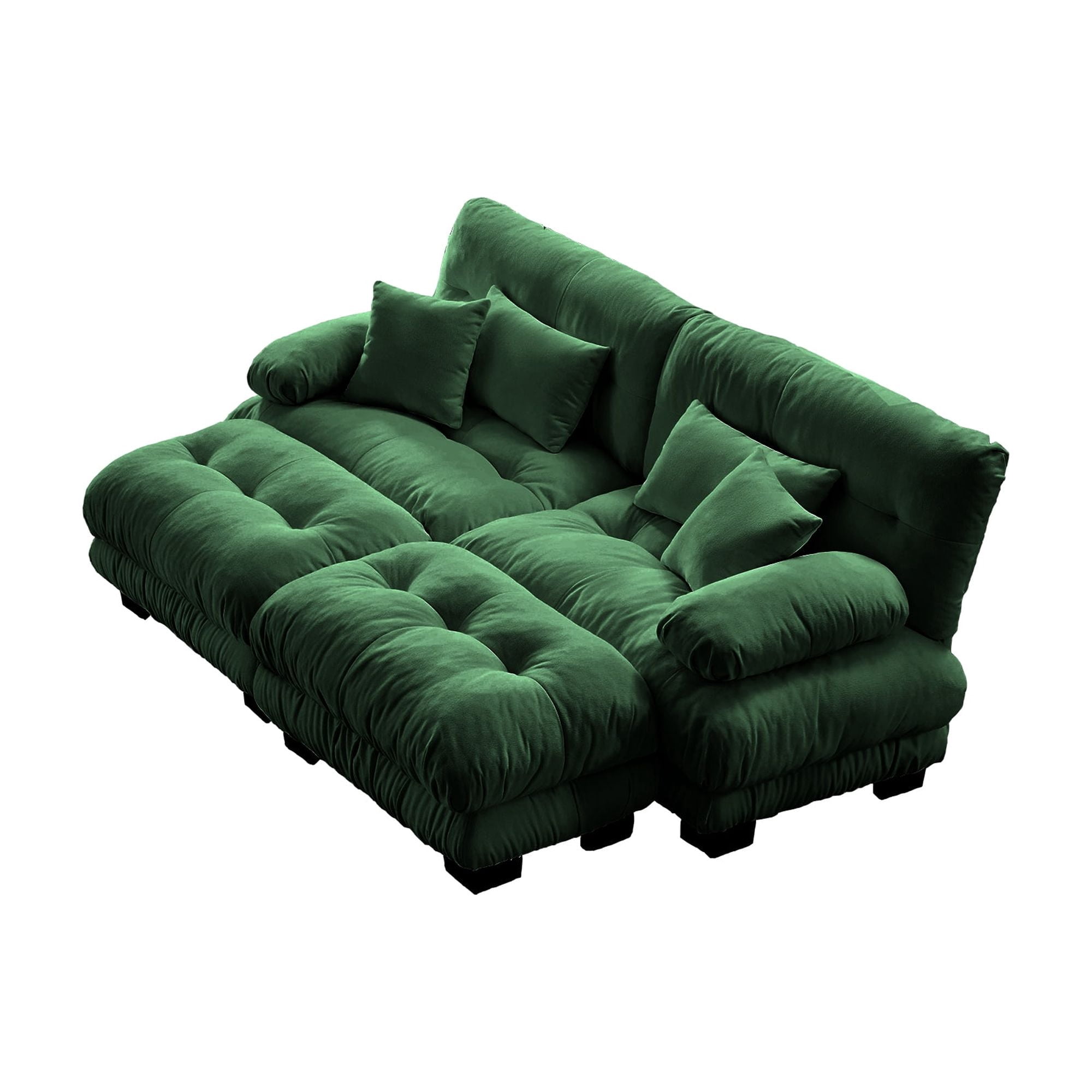 Gewnee 94.4" Chenille Cloud Couch 2-Seater Soft Upholstered Sectional Sofa with 2 Ottomans, 2 Lumbar Pillows & 2 Throw Pillows for Living Room, Green