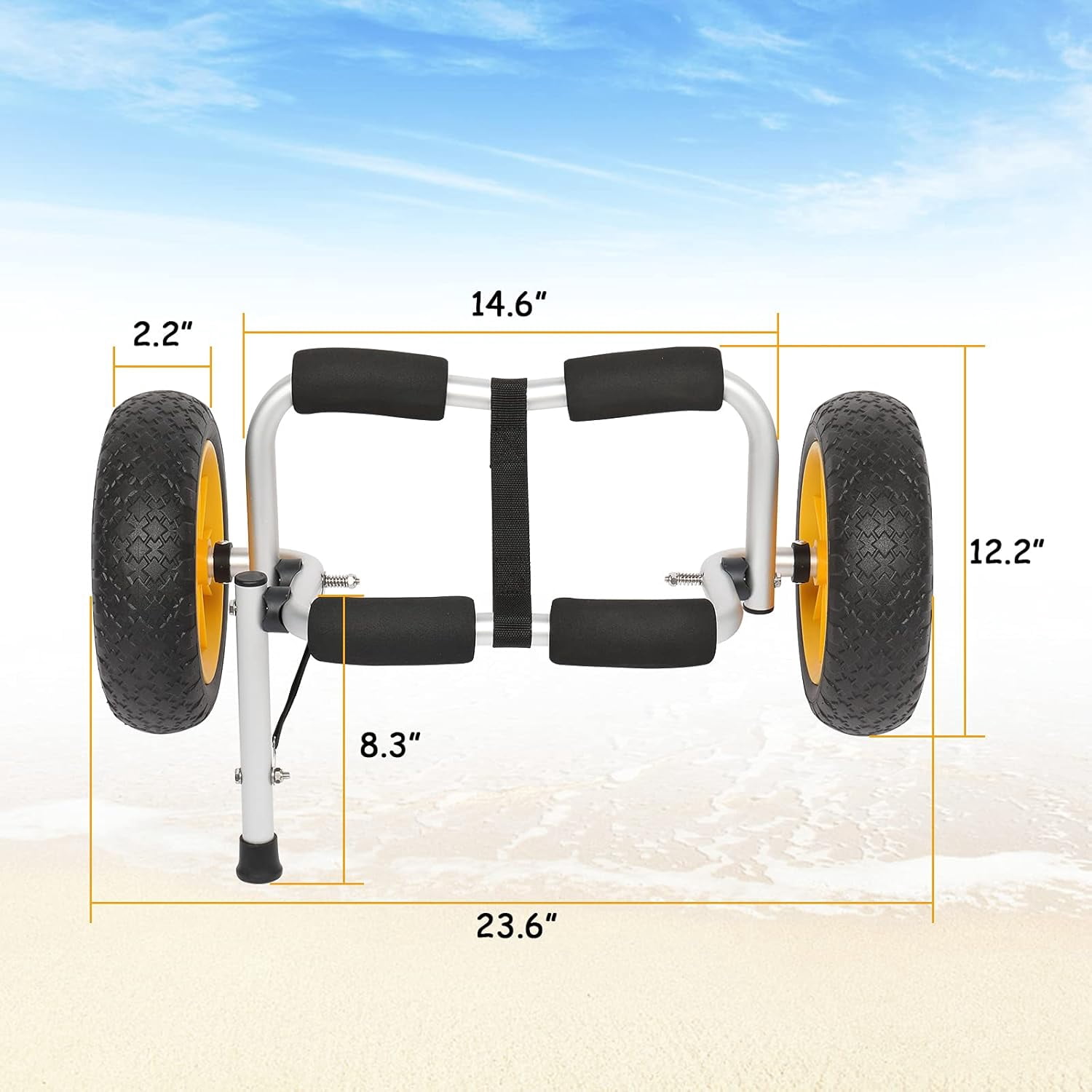 Kayak Car Foldable Aluminum Kayak Trailer with 10'' Solid Tires, Universal Kayaks Wheel Cart Dolly for Canoe, Paddle Board, Boat, Float Mats, Jon Boat