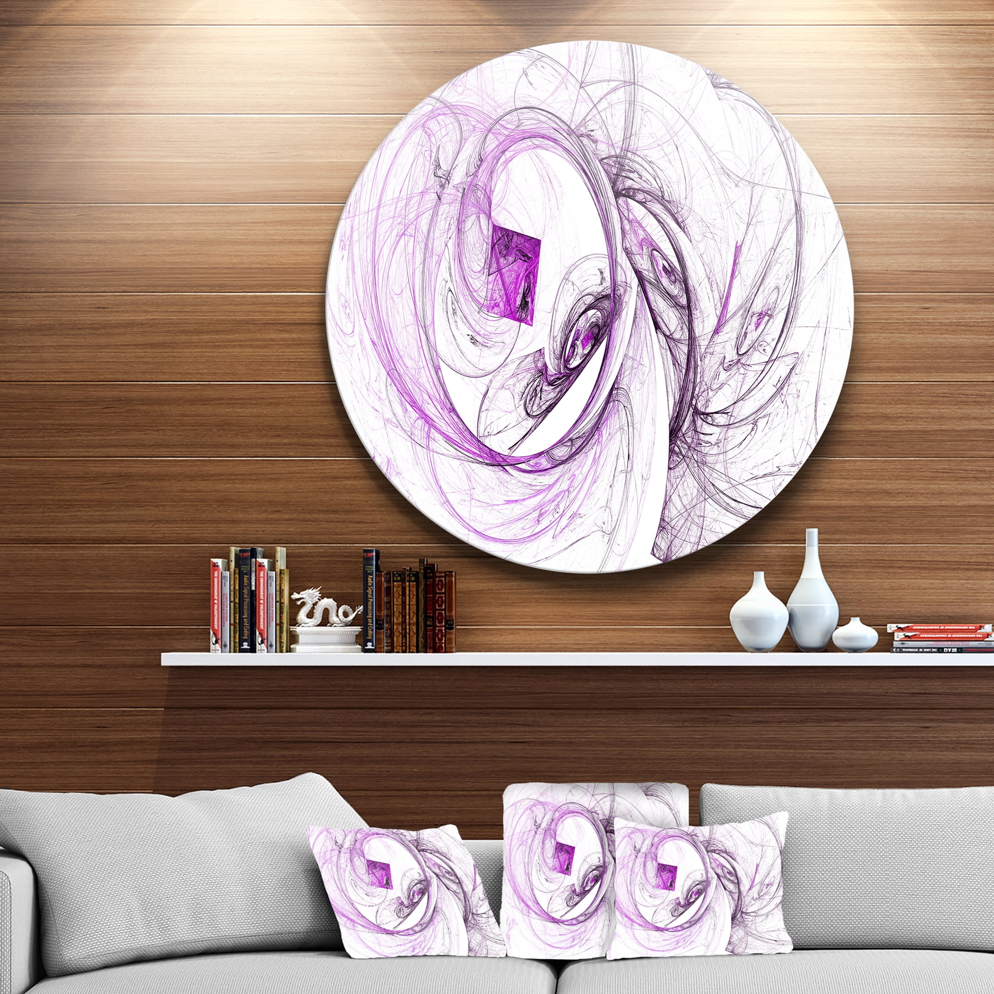 Designart 'Billowing Smoke Purple' Abstract Circle Metal Wall Art