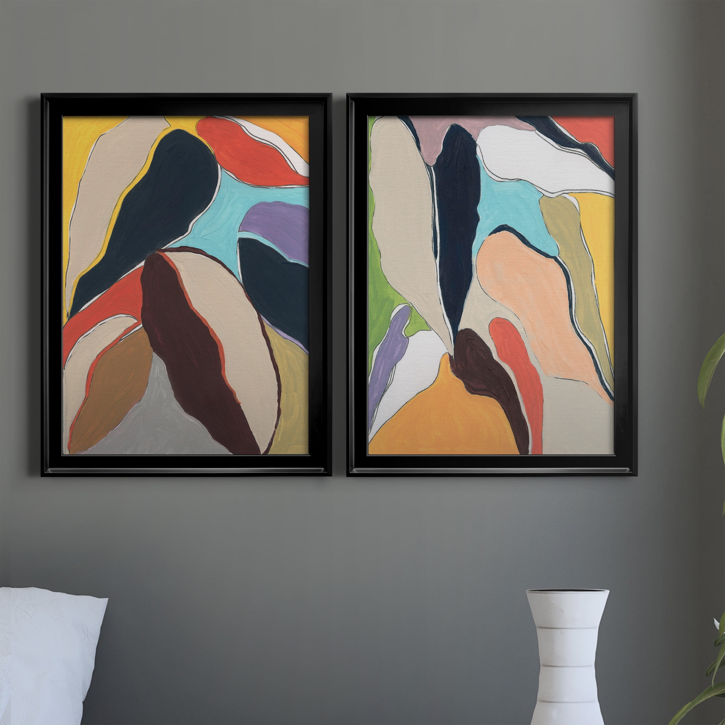 2 Piece Set Botanical Revisit I Premium Framed Canvas - Ready to Hang - 18.5 x 24.5 Each - Black Frame
