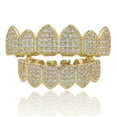 thumbnail image 1 of Parrillas de diamante para sus dientes para hombres y mujeres, chapadas en oro, con macro pavé de circonita cúbica, parrilla bucal con barras de moldeo adicionales incluidas, 1 of 5