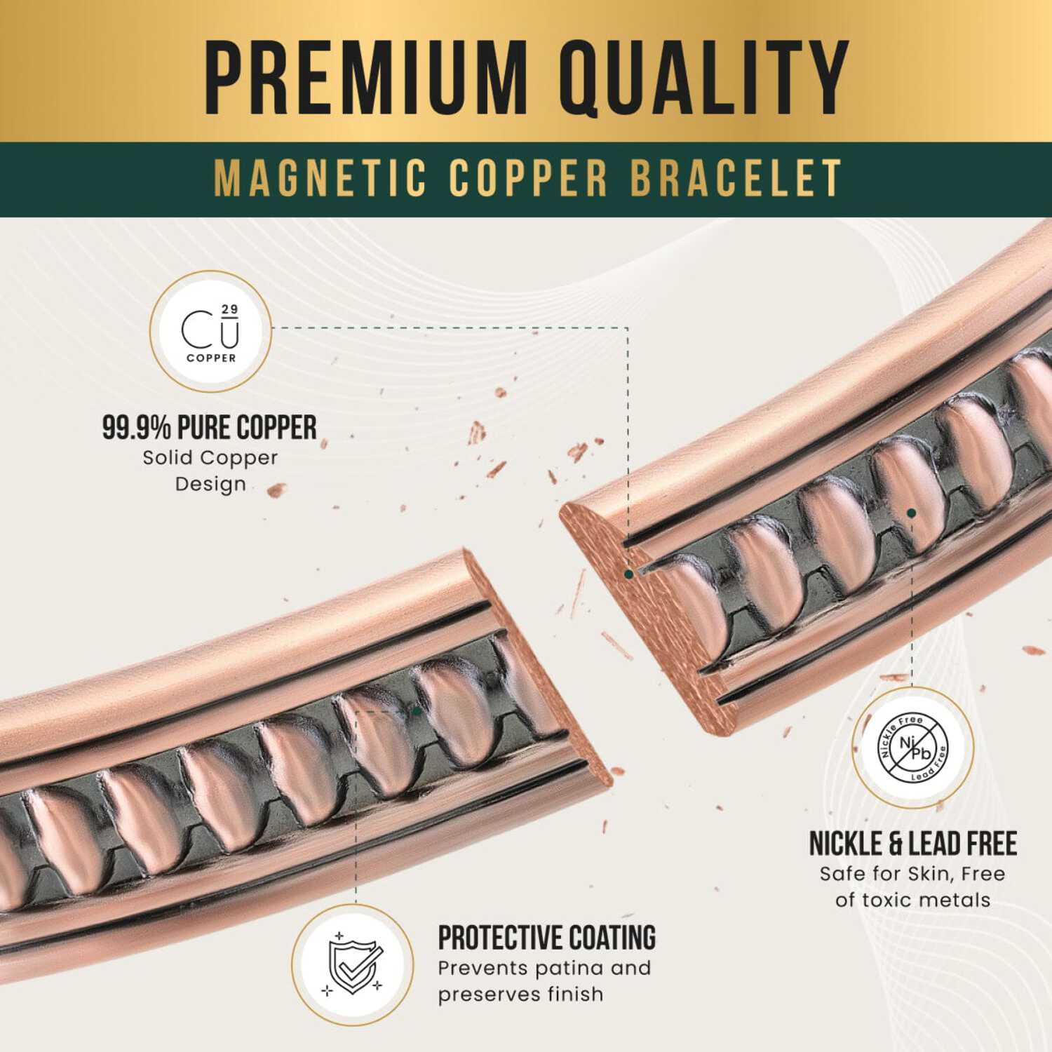 Stamped Native Magnetic Copper Bracelet Cuff for Men