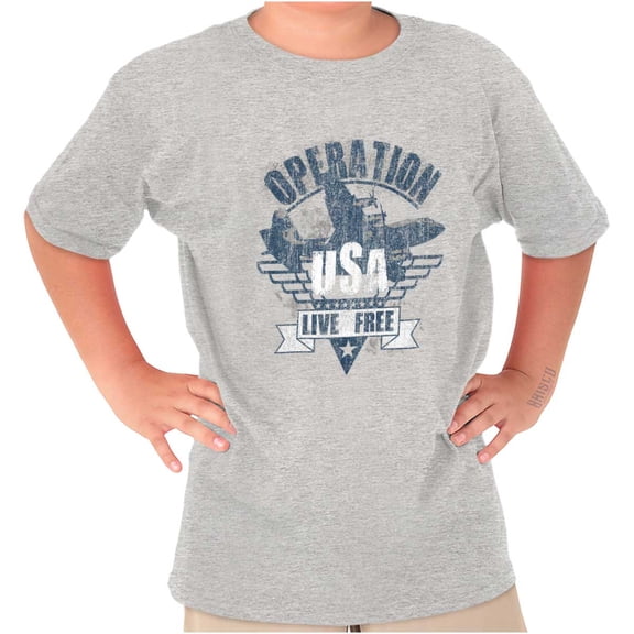 Operation USA Live Free Airplane Crewneck T Shirts Boy Girl Teen Brisco Brands X