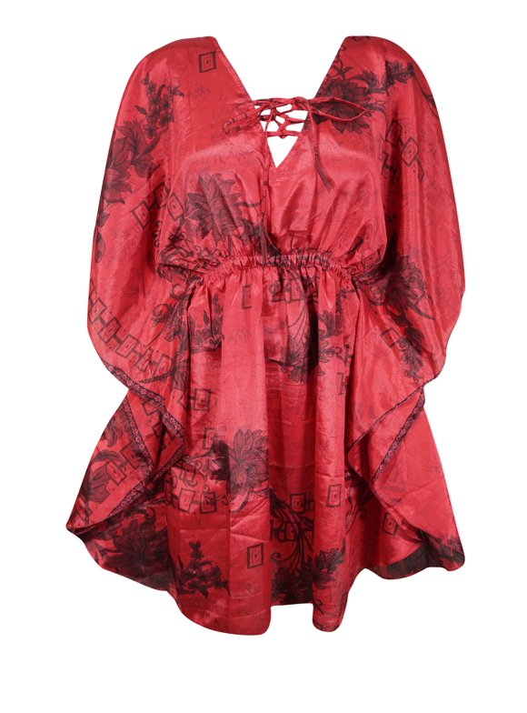 Mogul Travel Kaftan Dress, Red Floral Summer Kaftan Dress M-XL