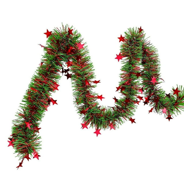 Bwiyojiz Décorations de Maison Décorations de Noël Produits de Vacances Pentacles Rouges avec Guirlande à Franges Vertes Rubans Décoratifs pour Fête d'Anniversaire, Cadeaux pour Maman, Multicolore