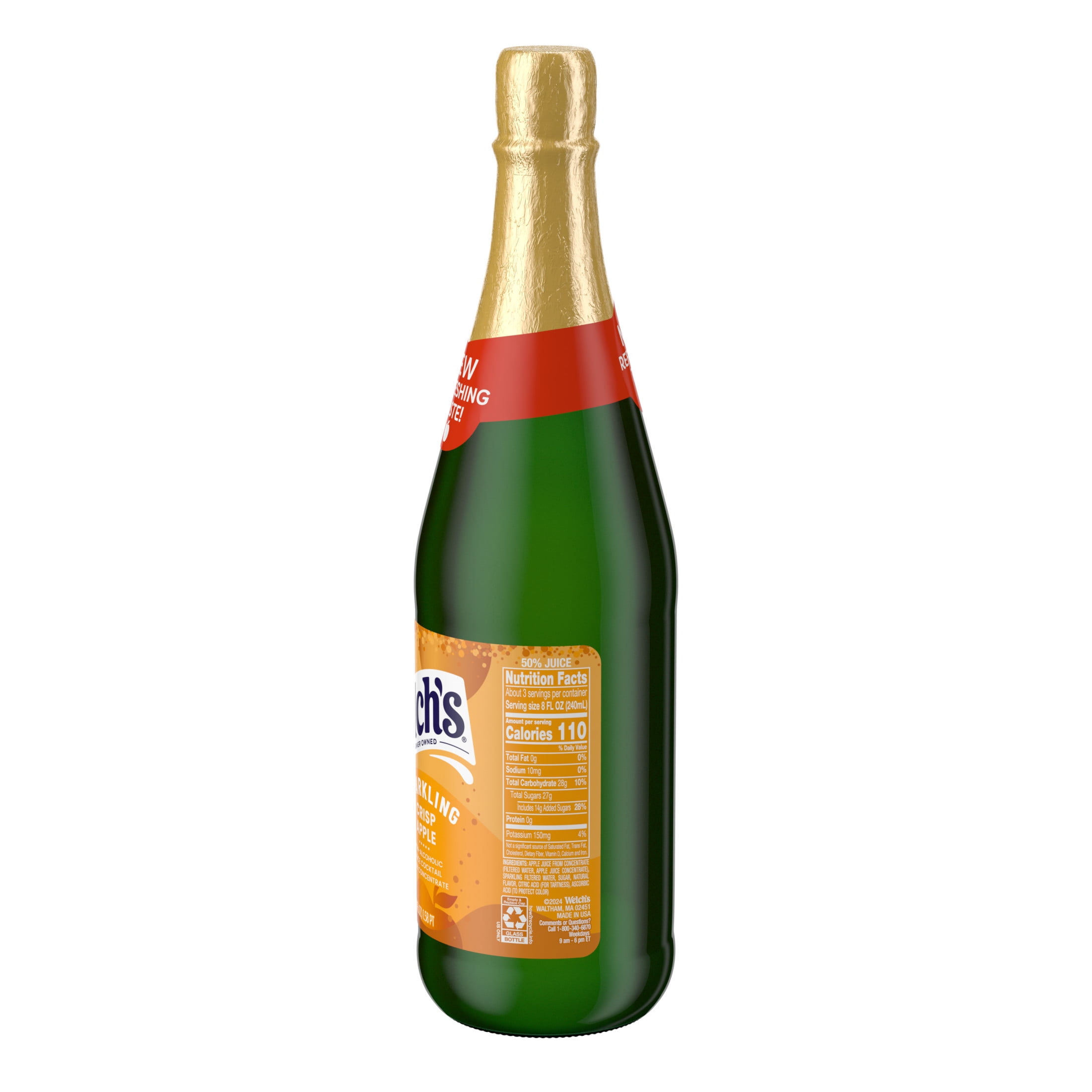 Welch's Non-Alcoholic Sparkling Juice Cocktail, Crisp Apple, 25.4 fl oz Bottle