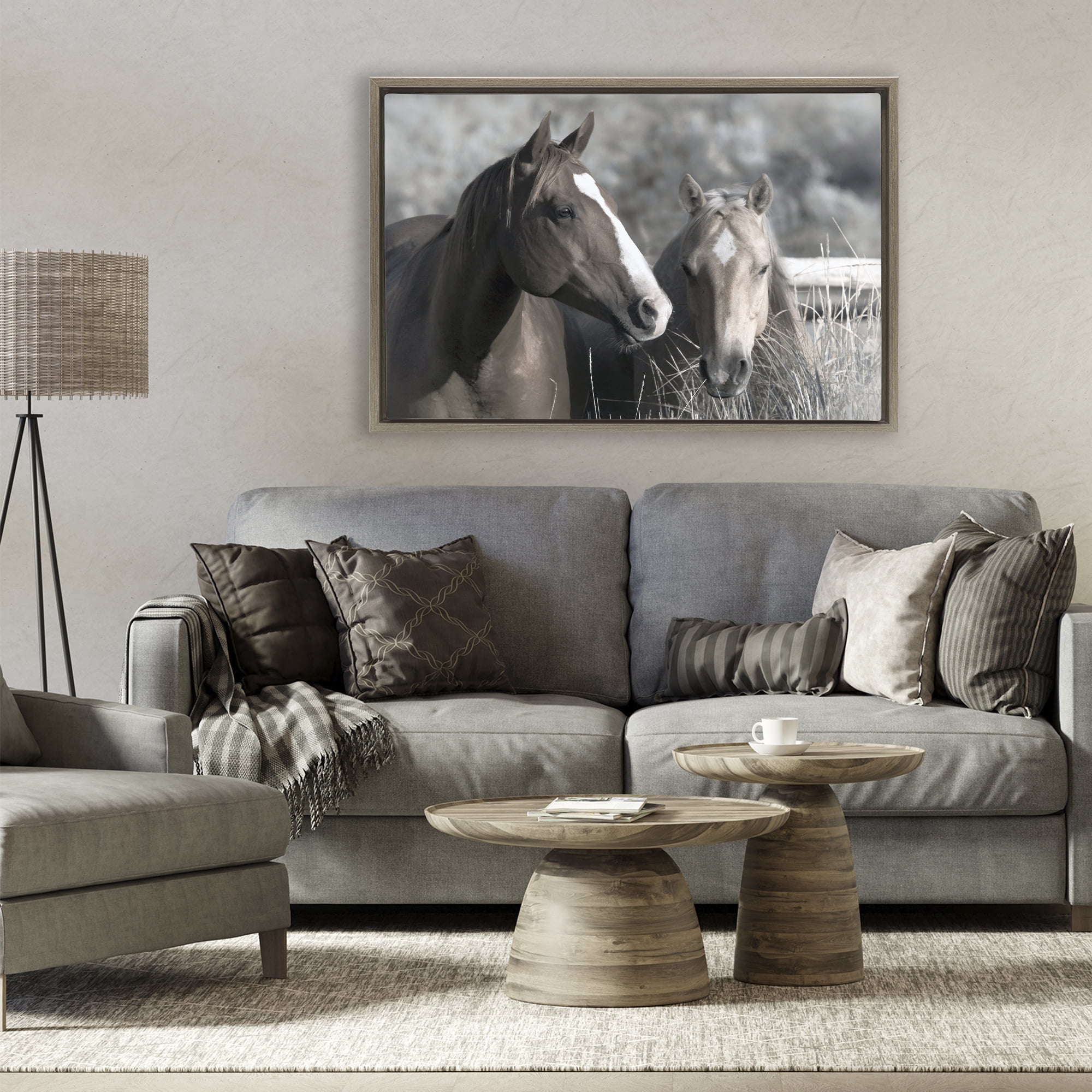 Stupell Industries Content Horses In Pasture Brown Framed Floater Canvas Wall Art, design by Danita Delimont