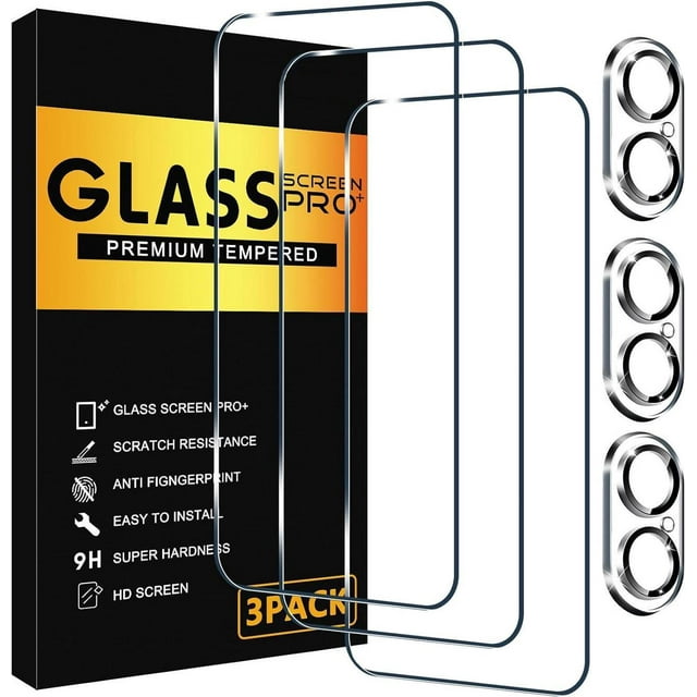 3 Pack Screen Protector for iPhone 16 Plus with 3 Pack Camera Lens Tempered Glass Protector, 6.7 Inch HD Clear 9H Hardness Full Coverage, Scratch Resistent, Easy Installation, Bubbles Free