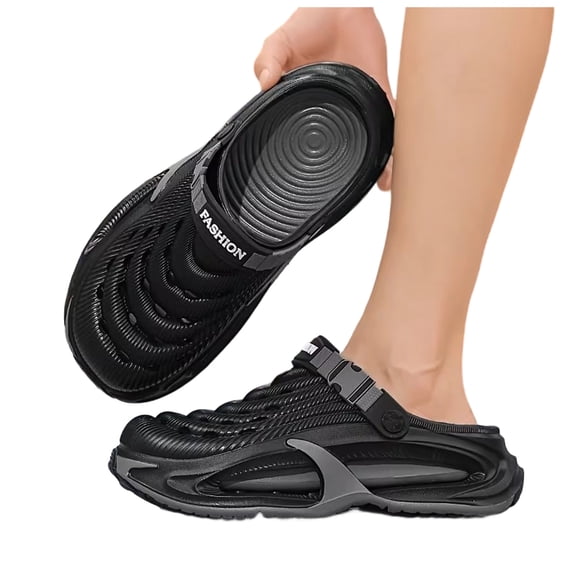 Rokment Men's Air Cushion Clogs Comfortable Athletic Sports Outdoor Sandals Waterproof Quick Drying Orthopedic Water Pool Swim Beach Shoes Slippers with Adjustable Back Strap Indoor Black Size 8