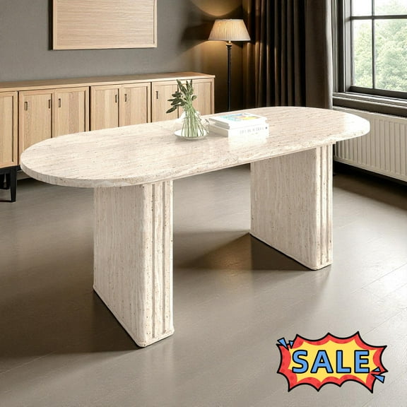 Tcbosik Extendable Oval Dining Table for 4-8 Person, Modern Farmhouse Expandable Kitchen Table with Base, Beige