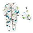 thumbnail image 1 of Pijama de bebé de 2 piezas, de algodón, para niños y niñas, de manga larga, con dinosaurios de colores, para recién nacidos de 0 a 2 meses, 1 of 4