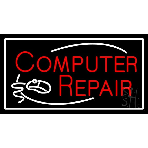 Red Computer Repair Logo LED Neon Sign 13 x 24 - inches, Clear Edge Cut Acrylic Backing, with Dimmer - Bright and Premium built indoor LED Neon Sign for Computer & Electronics store decor.