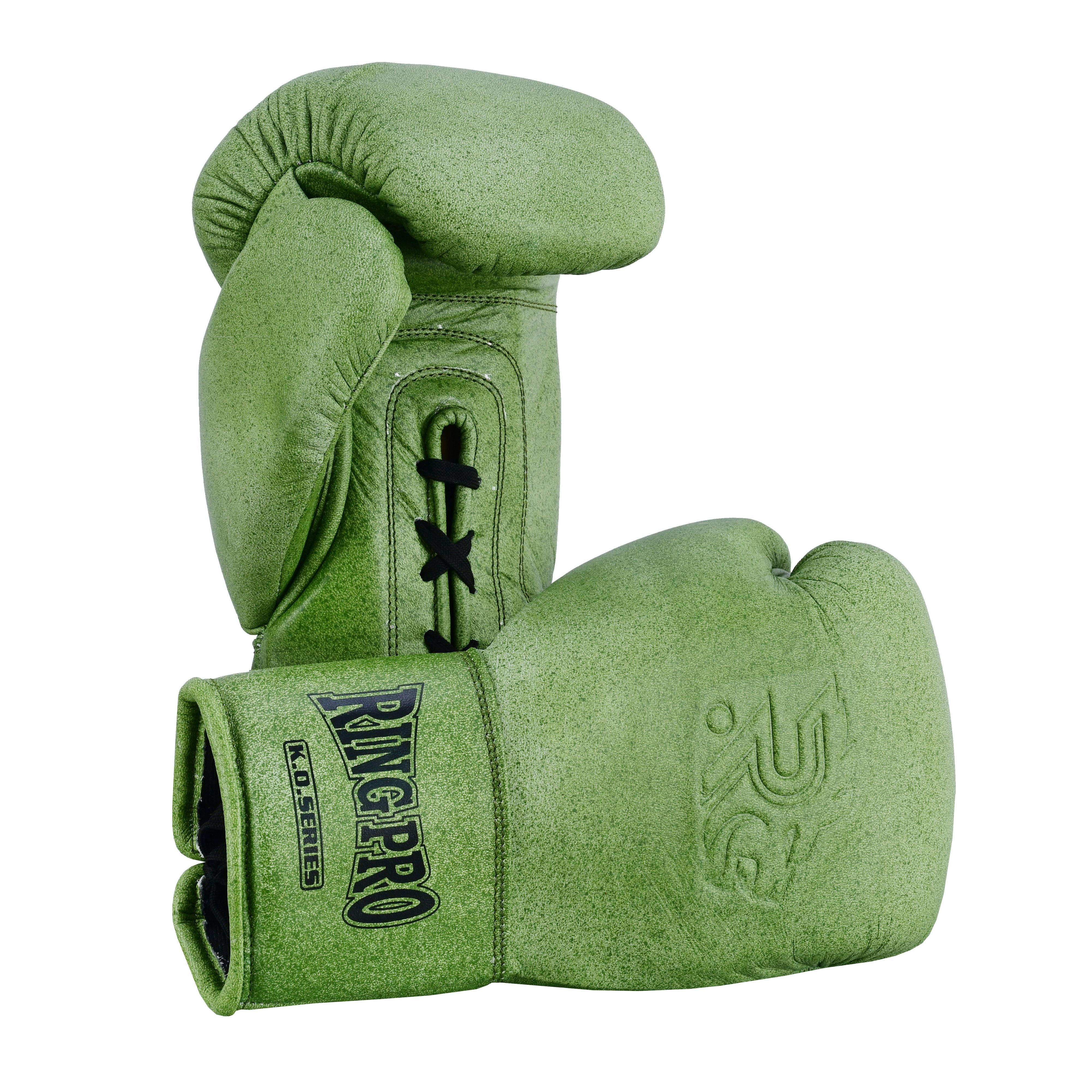 Ring Pro Sports K.O Series Boxing Glove Made of Distressed Leather for Boxing & MMA - Green 12 oz