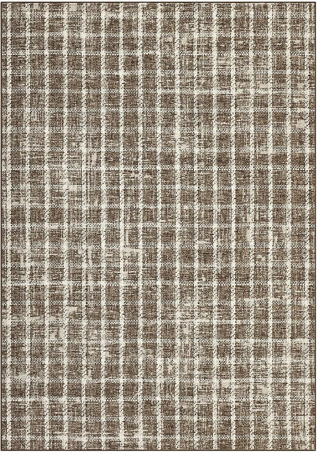 Twister.CK 6' x 9' Plaid Area Rugs, Modern Washable Stain-Resistant Carpet, Non Slip Indoor Rug for Living Room Dining Room Office, Coffee