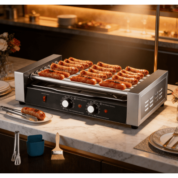 Hot Dog  Cooker Machine, 110V Hotdog Roller Grill, 18 Hot Dog Roller Machine, 1200W Electric Hot Dog Steamer Machine