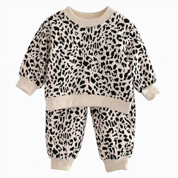 Toddler Baby Girls Leopard Print Clothes Set Long Sleeve T Shirt Tops And Pants 2pcs Outfits 6-12 Months White