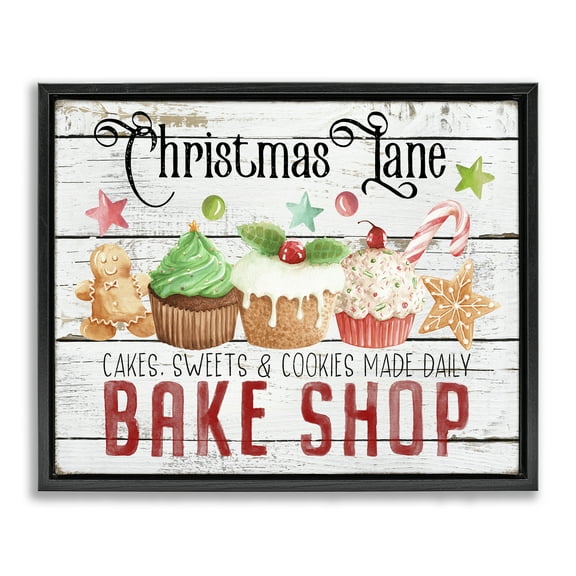 Stupell Industries Christmas Lane Bake Shop Holiday Painting Black Floater Framed Canvas Art Prints Wall Art, 21 x 17