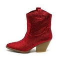 thumbnail image 1 of Forever Women Cowgirl Cowboy Western Ankle Boots Pointy Toe Rhinestone Bling Short Booties RIVER-01 Red 11, 1 of 3