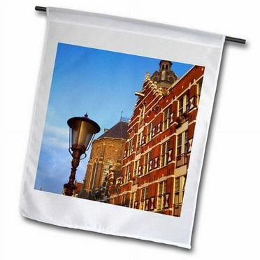 3dRose 17th or 18th C, Facade, Amsterdam, Netherlands Polyester 1'6'' x 1' Garden Flag