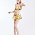 thumbnail image 2 of SWSMCLT Women's Metallic Mini Skirt Sexy Ountfit Summer Short Scooter Skirts Pleated Ruffle Micro Skort Fashion Frilly Layered Tiered Halloween Golden 8-10, 2 of 4