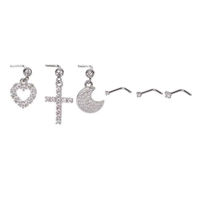 6 pernos de nariz para mujer, decoración de circonita de acero inoxidable, perno de nariz en forma de L a la moda, Color acero inoxidable