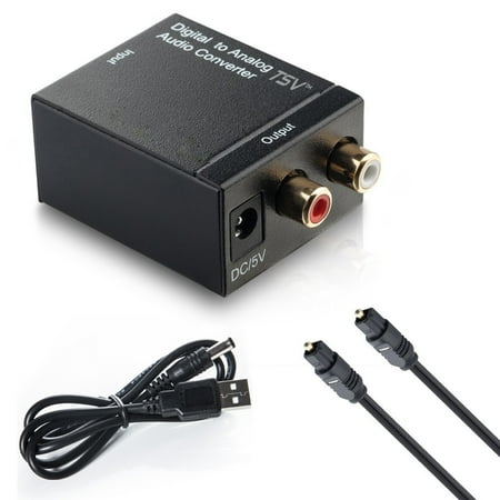 Rca Analog To Digital Converter Toslink Signal Optical Coaxial Digital to Analog Audio Converter Adapter RCA L/R with Fiber Cable ()