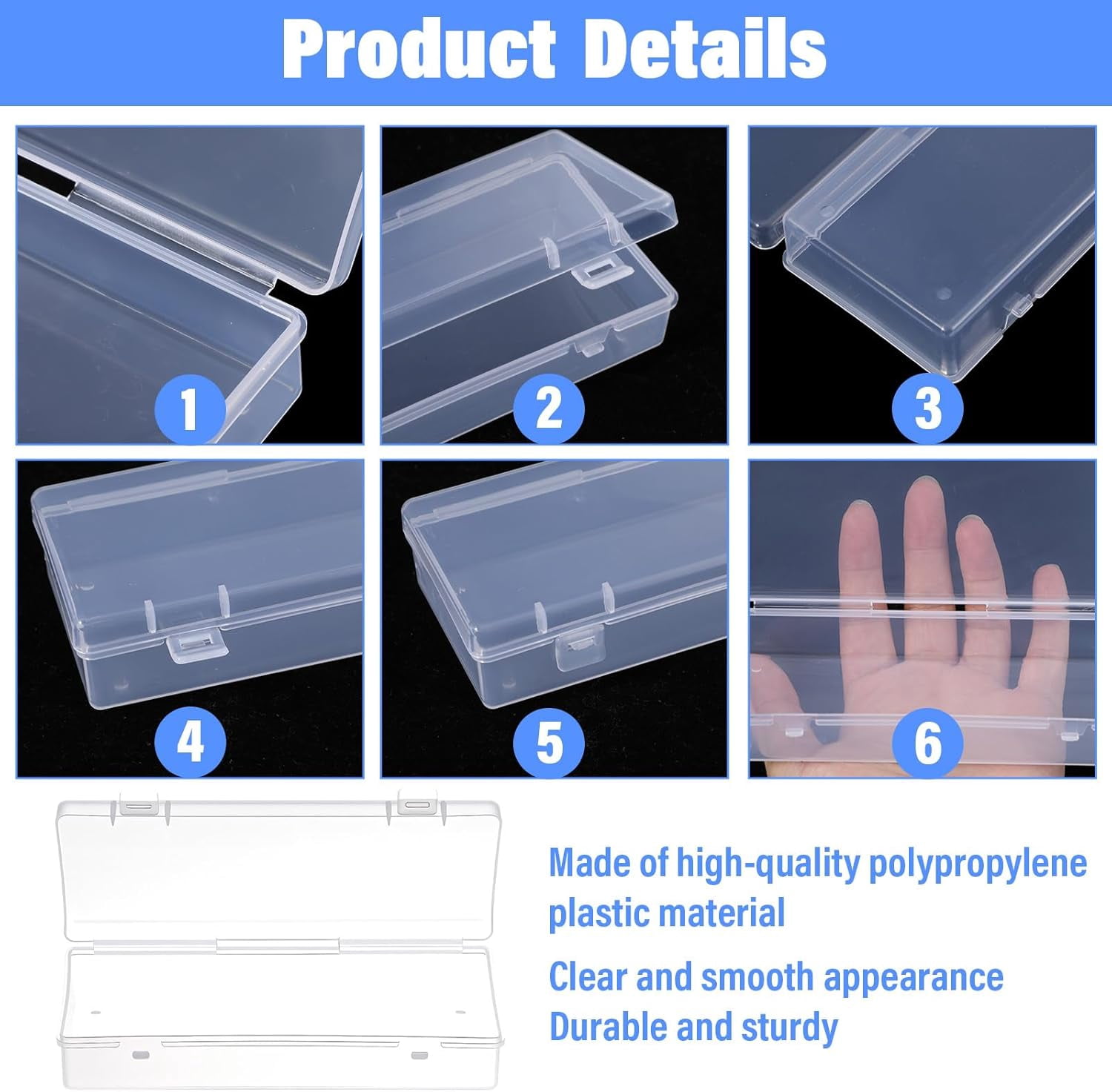 16 Pcs 6'' Plastic Storage Boxes, Small Storage Containers with Hinged Lids, Rectangle Clear Boxes for Beads, Jewelry, Game Pieces, Pens and Crafts Items(6.2'' x 1.2'' x 2.5'')