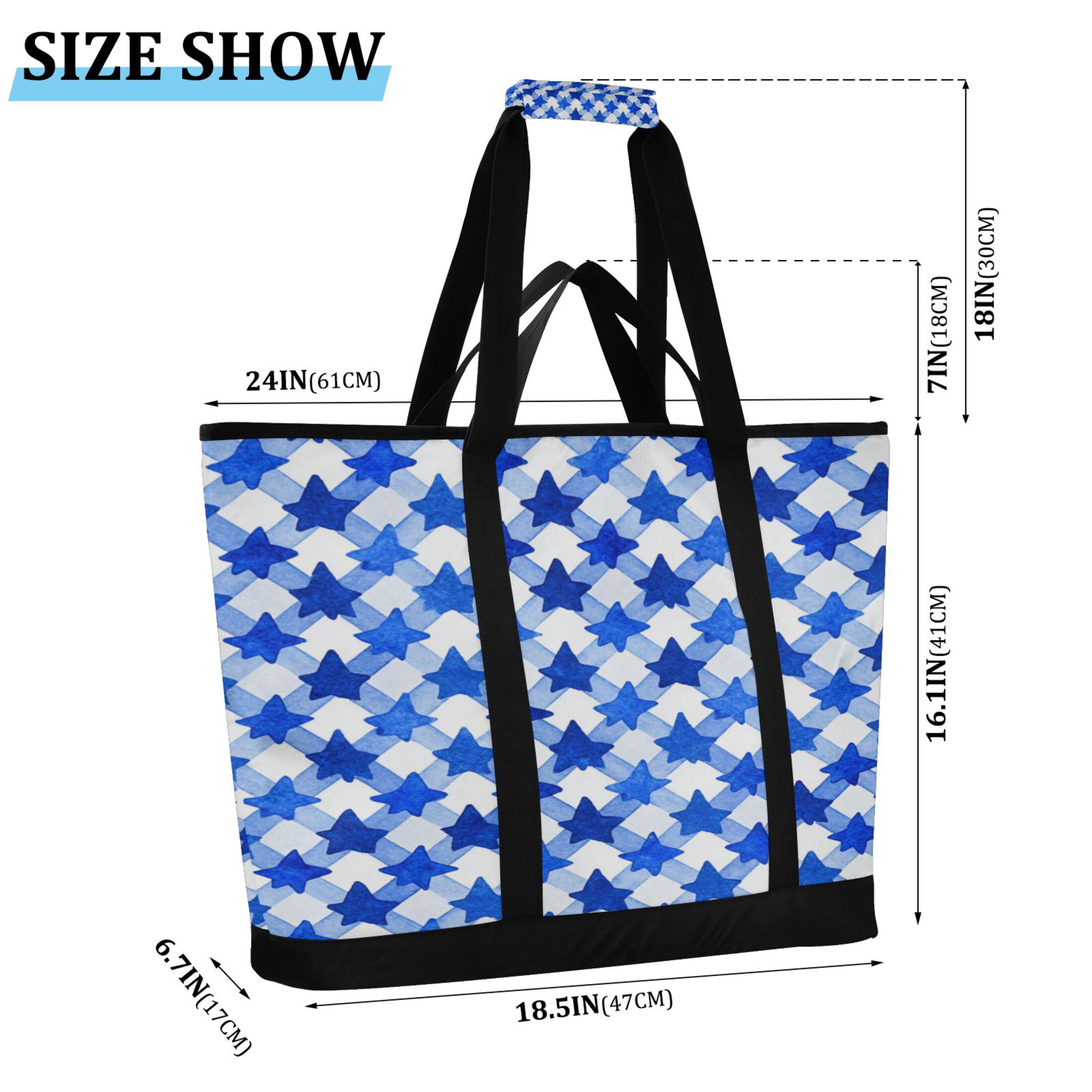 Extra-Large Wide Opening Design Capacity Hand-Held Ice Pack Thickened Insulation Layer For Long-Lasting Cold Retention For Outdoor Shopping Picnics And Camping Dark Blue Five-pointed Star