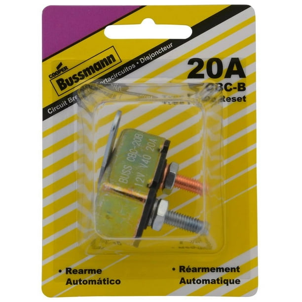 Short Stop Circuit Breaker 20A Metal in Line Brket Type-1 12V BP/CBC-20HB-RP Bussmann 