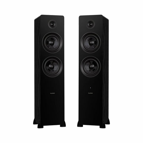 Fluance Ai81 Elite Powered 2-Way Floorstanding Tower Speakers, 150W Built-in Amplifier for 2.0 Stereo Music & Movie Listening, TV, Turntable, PC & Bluetooth - 2x RCA, Optical, Sub Out (Black Ash)