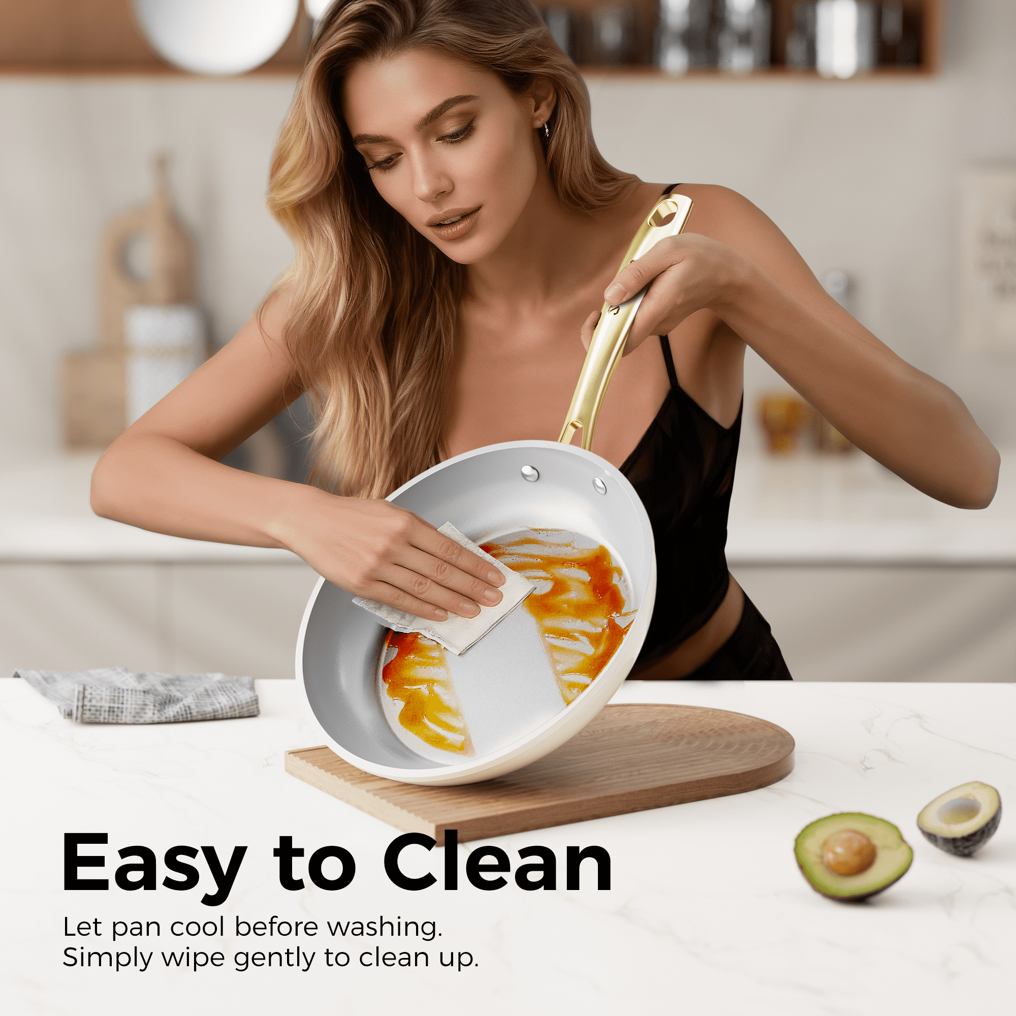 Sanho 3-Piece Nonstick Frying Pan Set, 8, 10 & 12 inch Skillets, Diamond-Titanium Ceramic Coating, Dishwasher, Oven & Induction Safe
