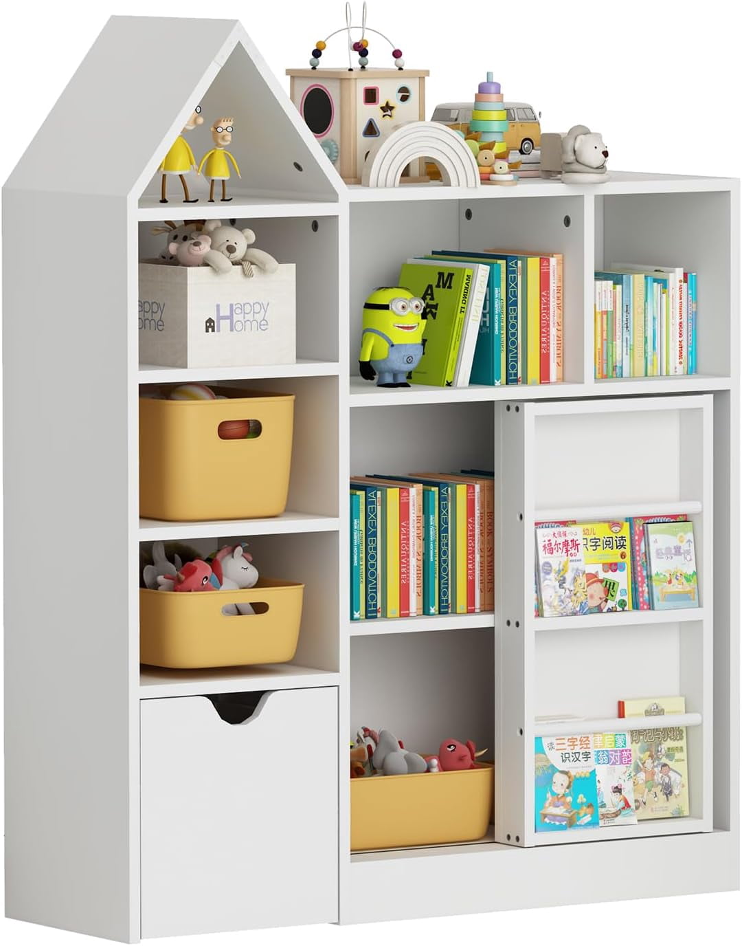 47'' Kids Toy Storage Organizer & Bookshelf, Floor Storage Cabinet Toy Chest with Movable Drawers, Bookshelf with Storage Cubbies Toy Box, for Playroom, Bedroom, Classroom, Library, White