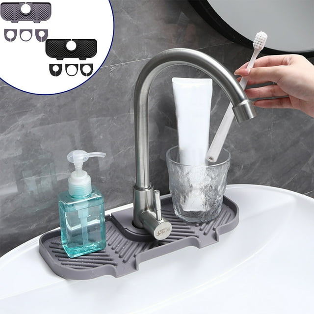 Silicone Sink Splash Guard Mat for Kitchen and Bathroom - Water Catcher with Fast Drain Design to Keep Countertops Dry