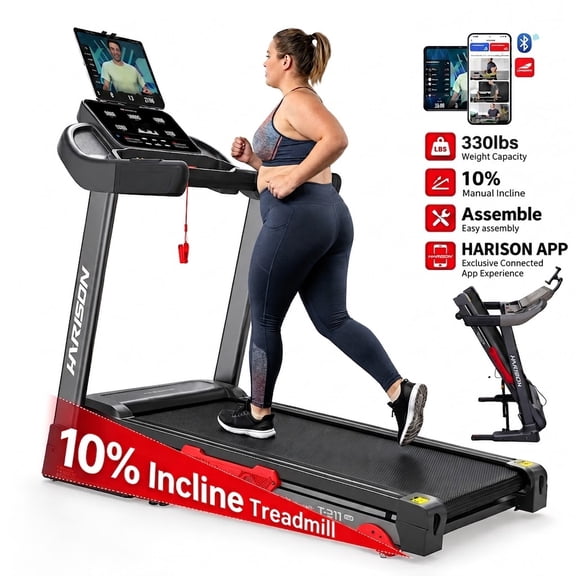 HARISON Foldable Treadmill with Incline, Heavy-Duty Treadmills 330lb Capacity, Running Machine for Home with HARISON Bluetooth & Adjustable Tablet Stand, 90% Pre-assembled, 40 Preset Program