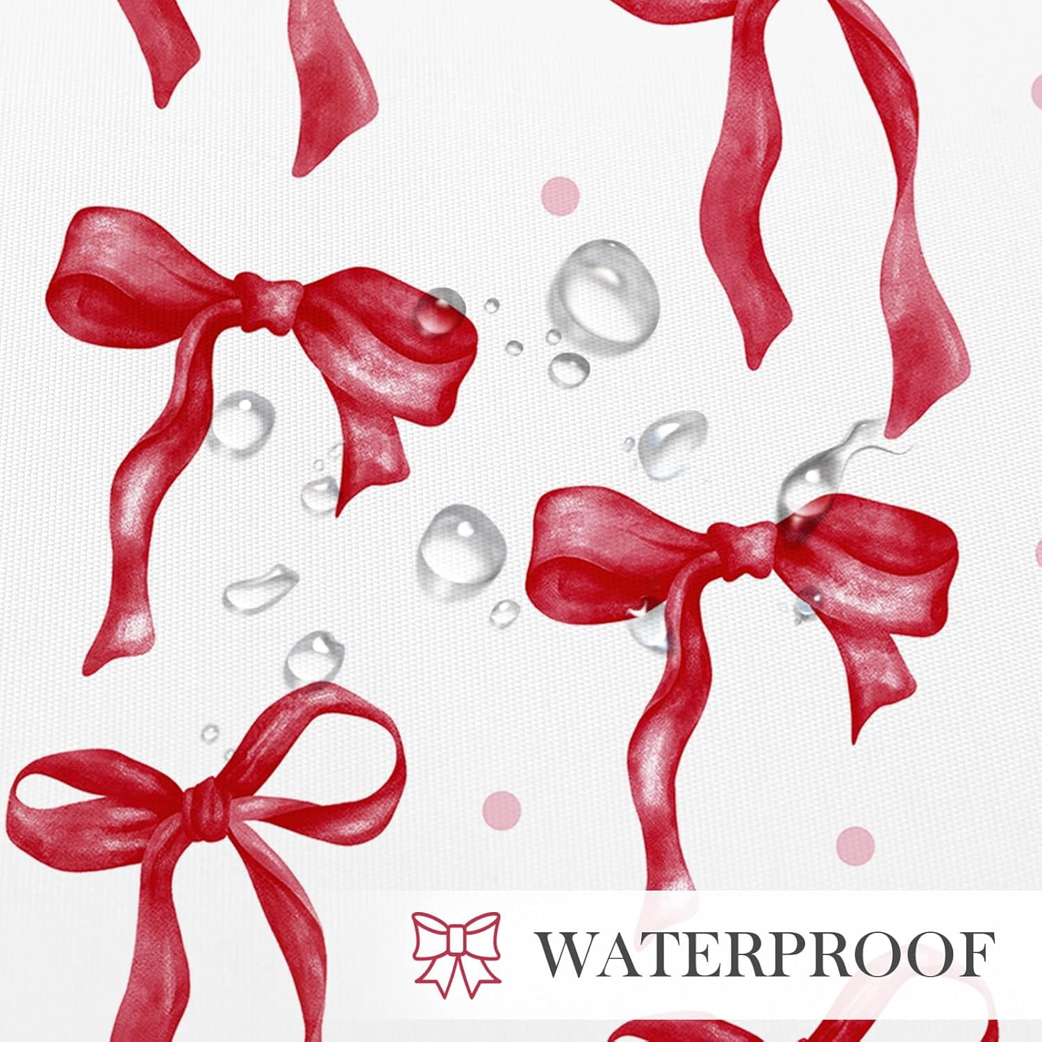 Cute Bow Shower Curtain, Burgundy Aesthetic Bowknot Shower Curtain for Bathroom, Modern Minimalist White Waterproof Fabric Shower Curtain Set