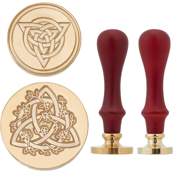 2 Set Celtic Knot Wax Seal Stamp Kit Heart Sealing Wax Stamp Removable Brass Stamp Head with Wooden Handle for Wedding Invitations Envelope Christmas Thanksgiving Gift Wrap Mixed Color