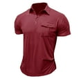 thumbnail image 2 of Lightweight Mens Dress Shirts Short Sleeve Solid Trendy Lapel Loose Fit Pullovers with Pocket(Wine,XL), 2 of 4