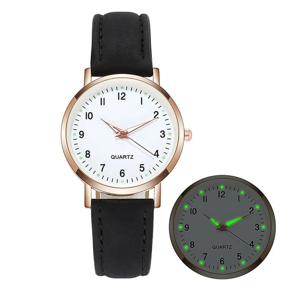 Women's Retro Diamond-Studded Luminous Watch, Analog Quartz Watch with Genuine Leather Band, Elegant Dress Wristwatch for Ladies, Glow in Dark