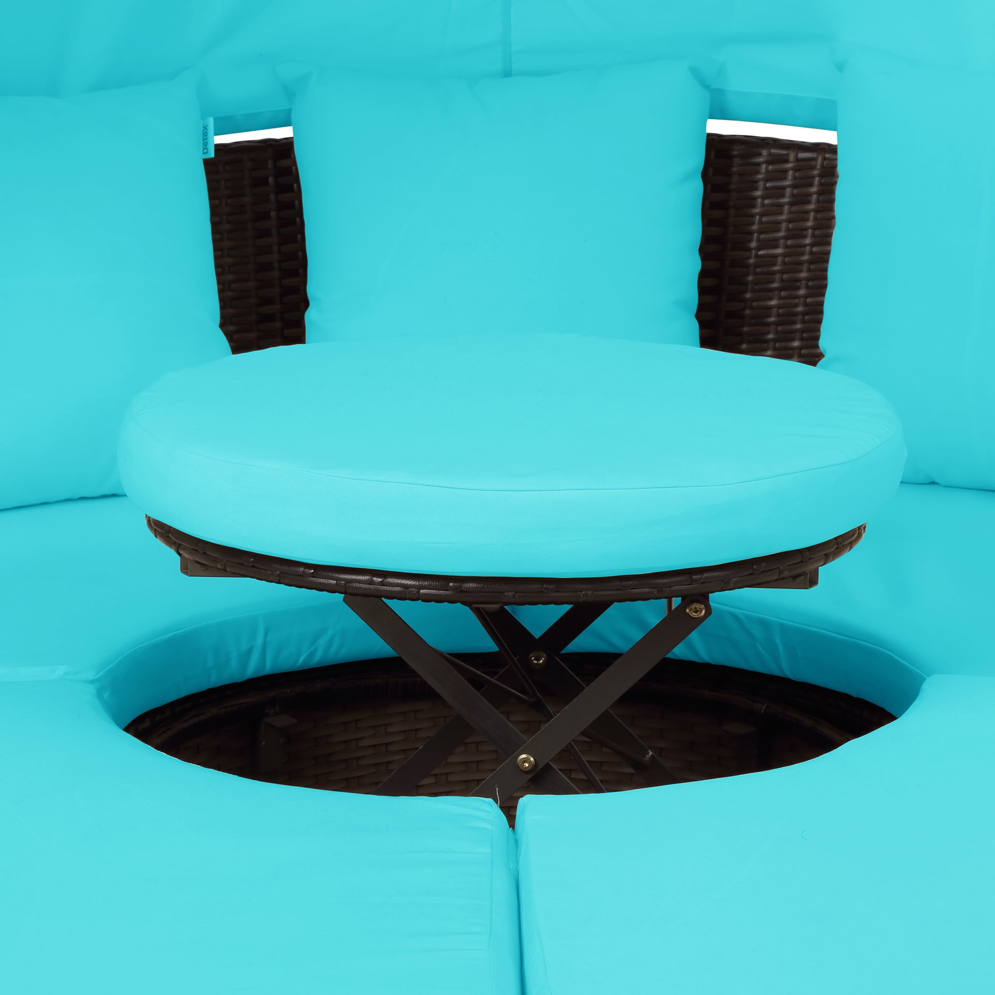 Kepooman Outdoor Round Sectional Sofa Set with Retractable Canopy, Blue Kepooman Outdoor Round Sectional Sofa Set with Retractable Canopy, Blue