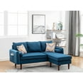 thumbnail image 5 of Sectional Accent Sofa, Modern L-Shaped Sofa Chaise with USB Charger and 2 Pillows, Linen Fabric 3-Seater Sofa Couch with Phone Pocket for Living Room Bedrooom Apartment Office Small Space, Blue, 5 of 5