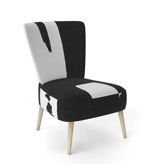Designart "Black & White Crossing Paths II" Upholstered Modern Accent Chair - Arm Chair