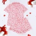 thumbnail image 4 of Tnhcen Women's Flip Collar Button Front Short Sleeve Heart Print Milk Silk Pajama Set Sleepwear Loungewear Stretchy Comfortable 2XL Size, 4 of 9
