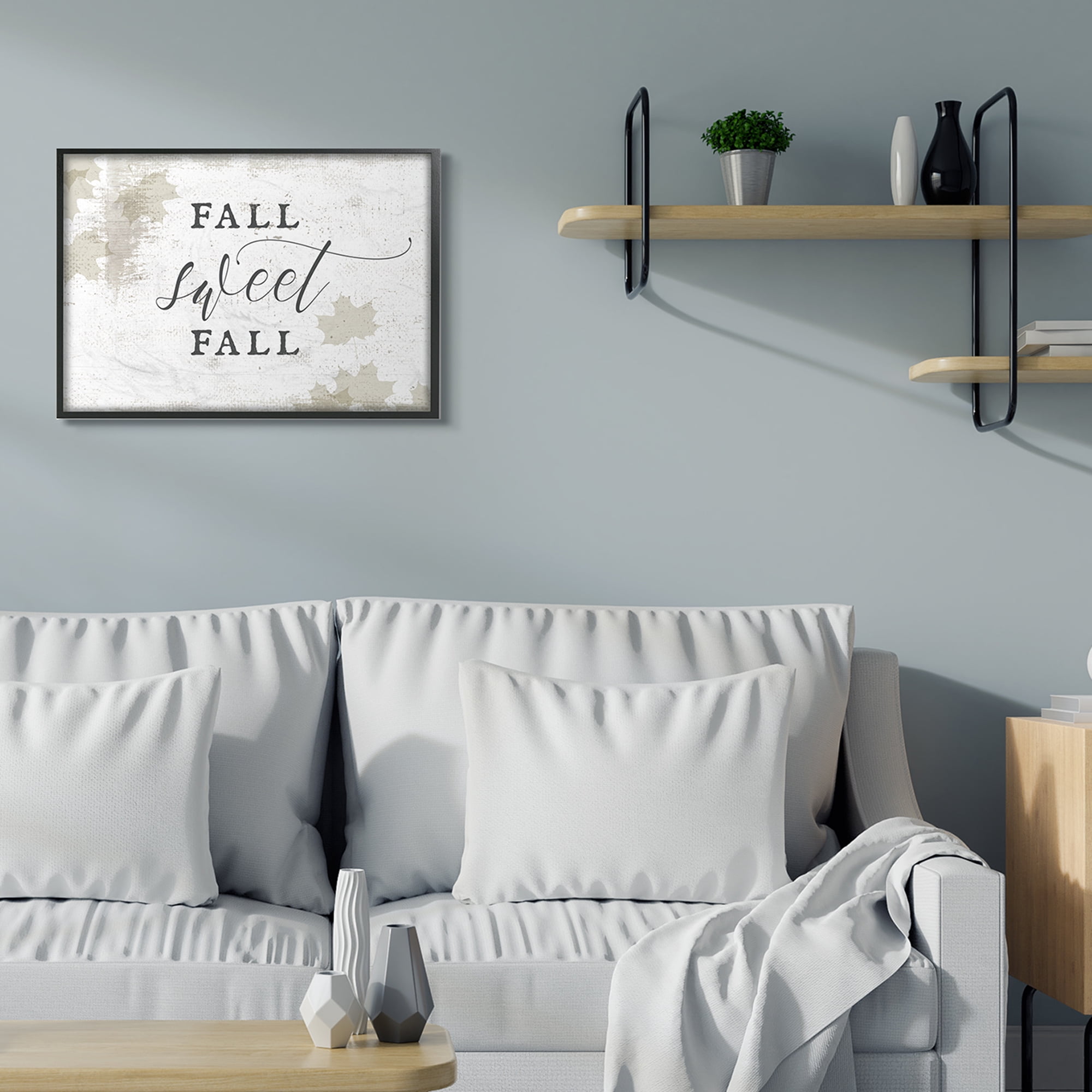 Stupell Industries Fall Sweet Fall Quote Opaque Autumn Leaves Landscape Painting Black Framed Art Print Wall Art, 24 x 30