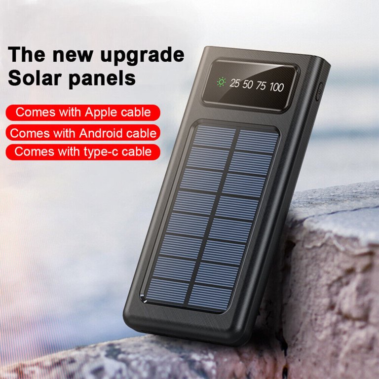 Portable 4000000mAh Solar Power Bank With 4 USB Ports – Built-in Cables, LED Display