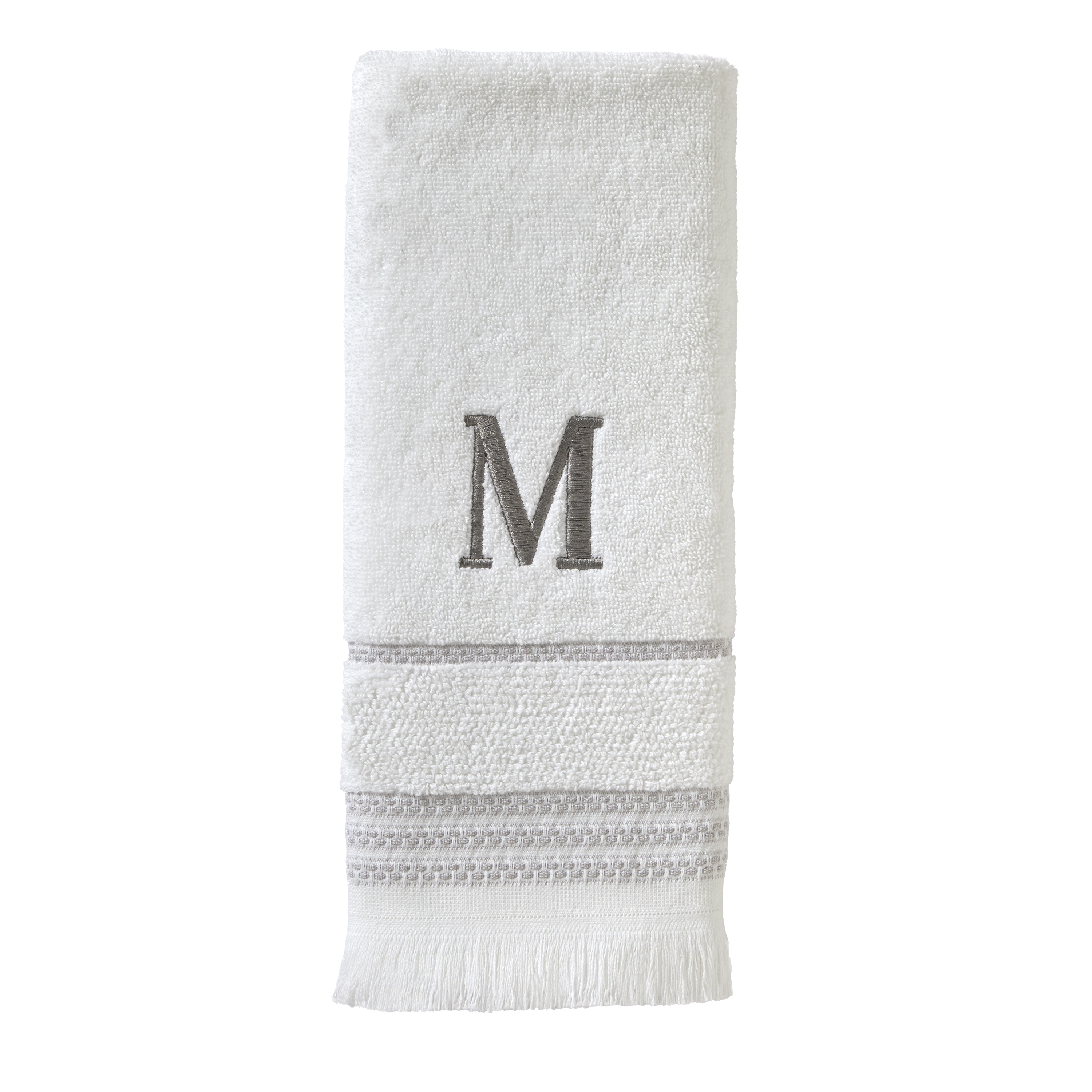 SKL Home 2 Piece Monogram Cotton Hand Towels, "M", White