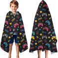 thumbnail image 3 of Blue Controllers Games Icons Black Pattern Hooded Bath Towel，60"x35" for Ages 3 To 12 Kids, Quick Dry Lightweight Soft Microfiber Hood Beach Towel Cover Up for Kids, 3 of 7